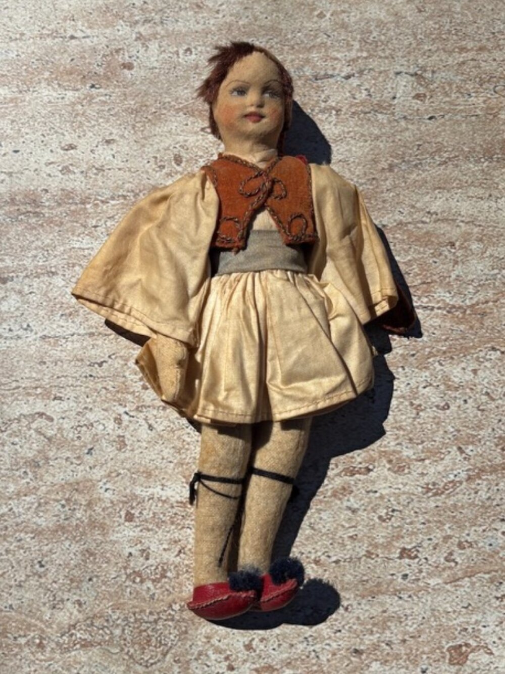 Antique 9" Kimport Greece Doll Cloth Folk Art Doll